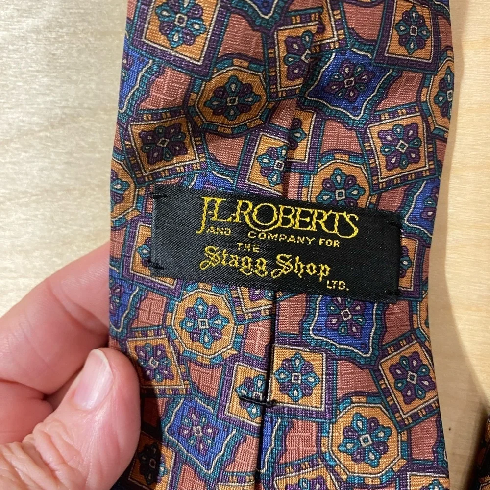 JL Robert’s for the Stagg Shop Geometric Patterned Brown and Blue Tie (OM)